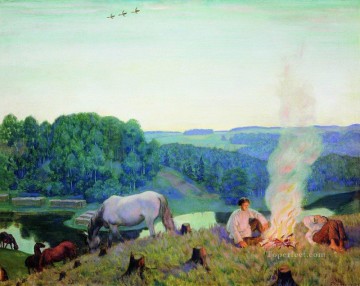 暖炉の夜 1916 年 ボリス・ミハイロヴィチ・クストーディエフ Oil Paintings